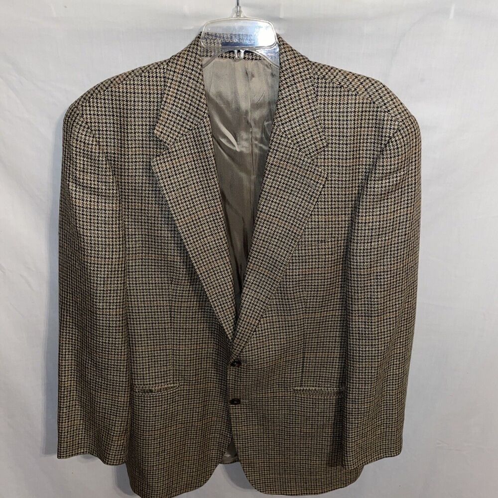 Ralph Ralph Lauren Dress Blazer Men’s Size 42 Long Beige Houndstooth Silk Blend
